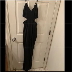 Black cutout pants jumpsuit v neck elastic straps